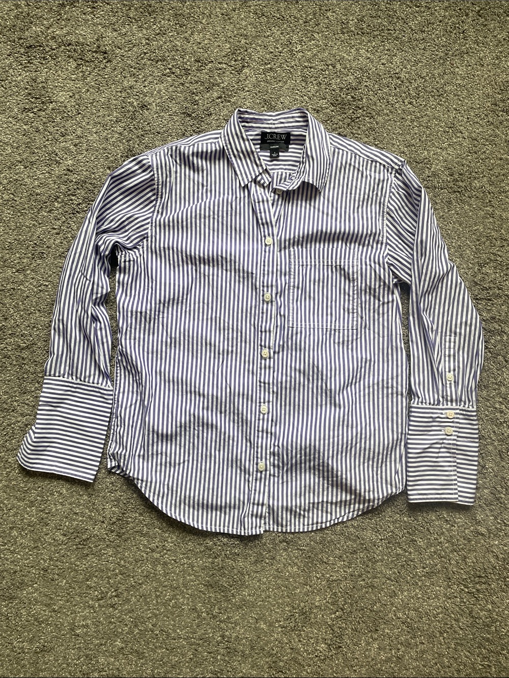 J. Crew Royal Purple and White Striped Button-Up Shirt - women’s size 2